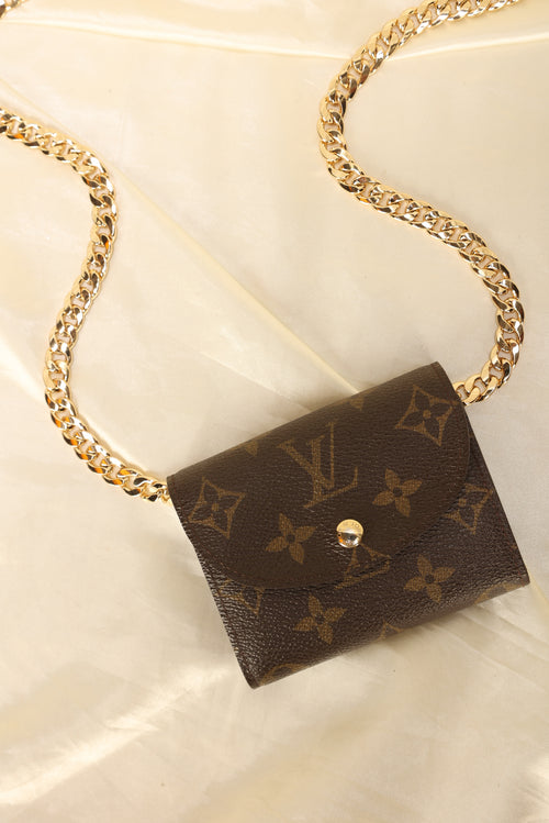 LOUIS VUITTON Brown Monogram Fabric Gold Chain Strap Mini Purse Wallet  Pouch Bag at 1stDibs
