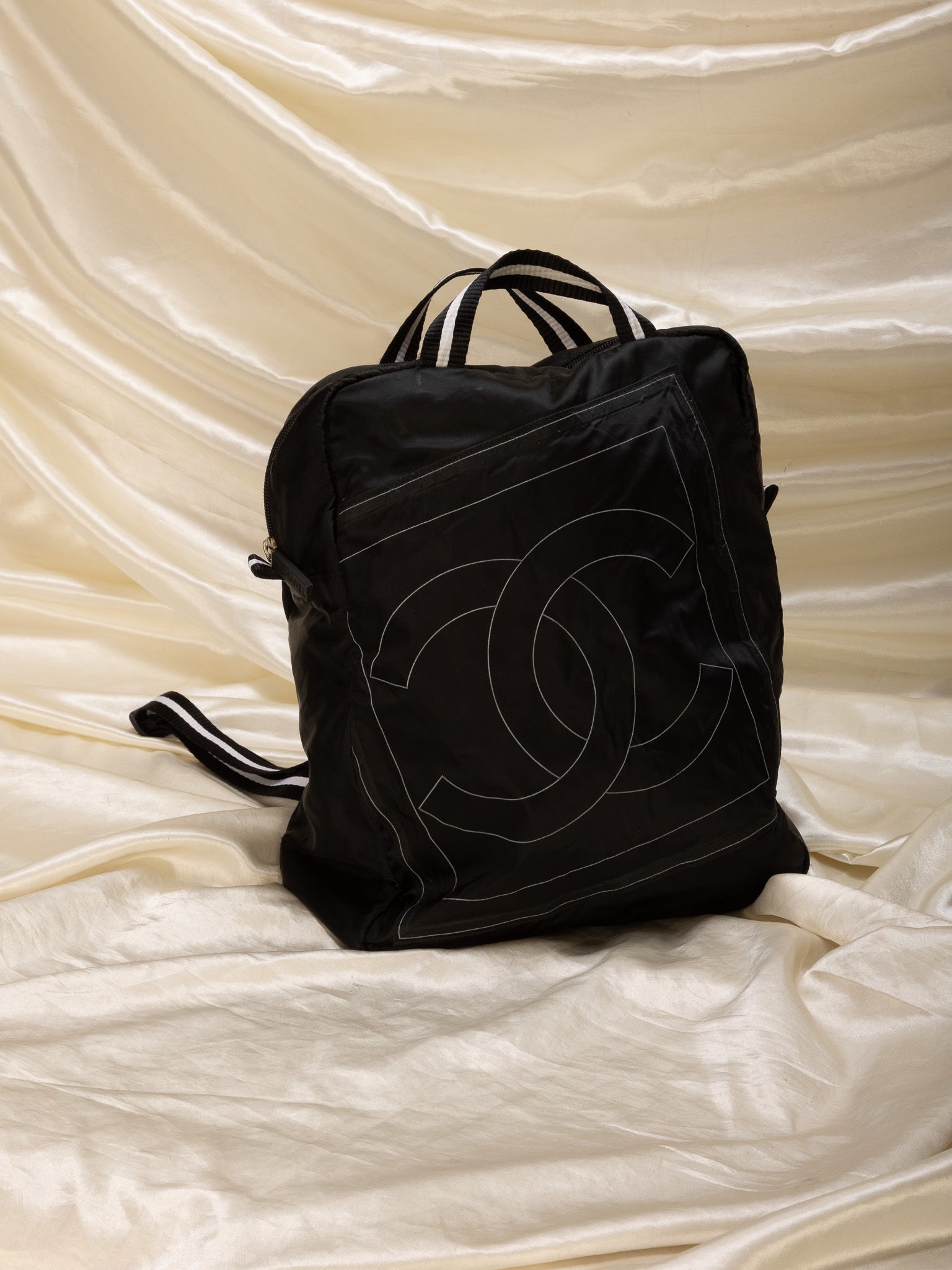Large bowling bag, Nylon & silver-tone metal, black — Fashion