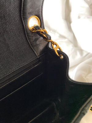 Rare Chanel Black Lambskin and Linen Bag