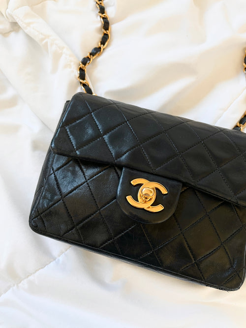Chanel Vintage Mini Square Flap Bag in Black Lambskin with 24K Gold  Hardware - SOLD
