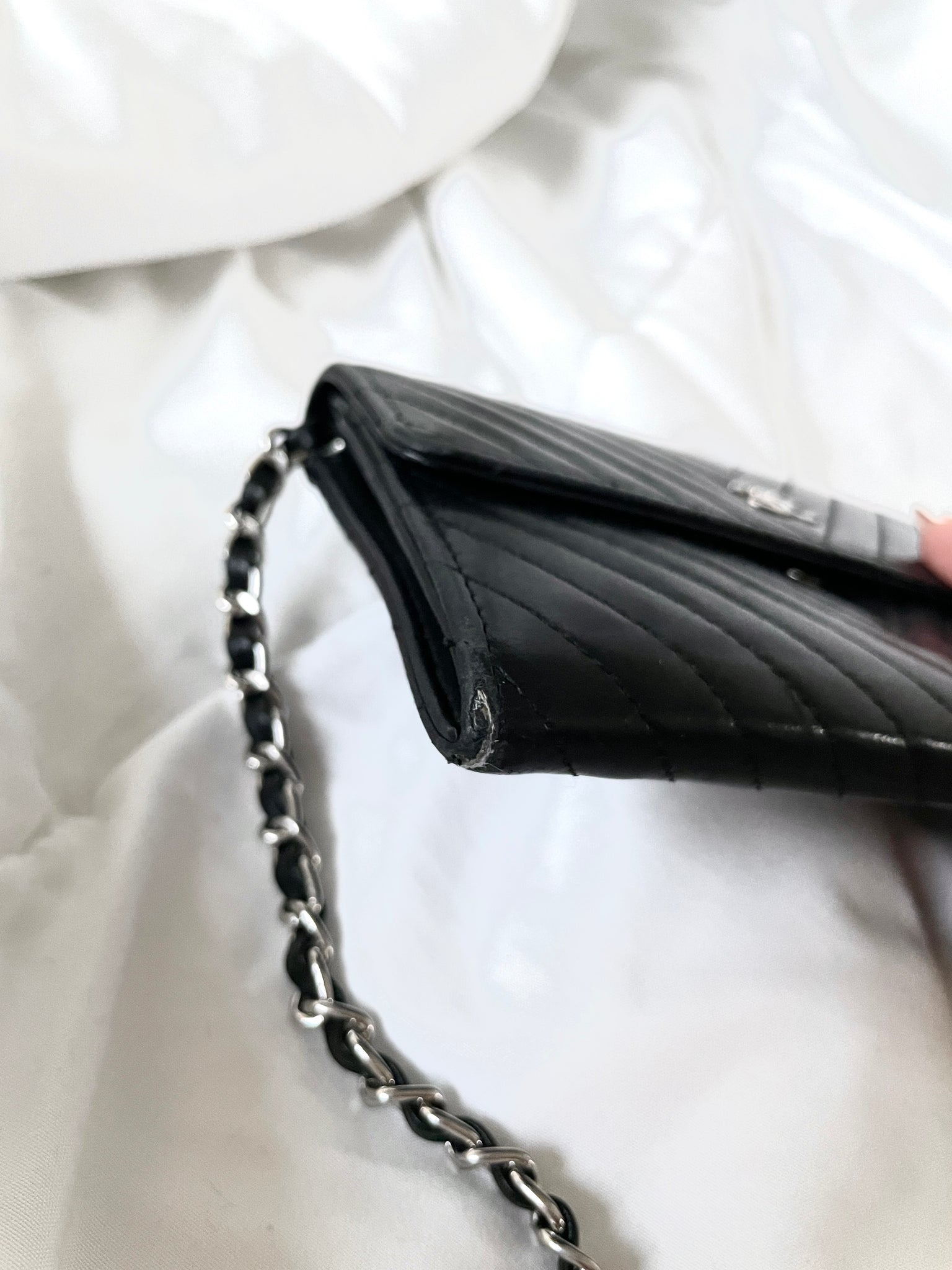 Chanel V-Stitch Lambskin Wallet on Chain