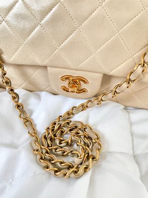 Chanel Beige Lambskin Double Flap Bag