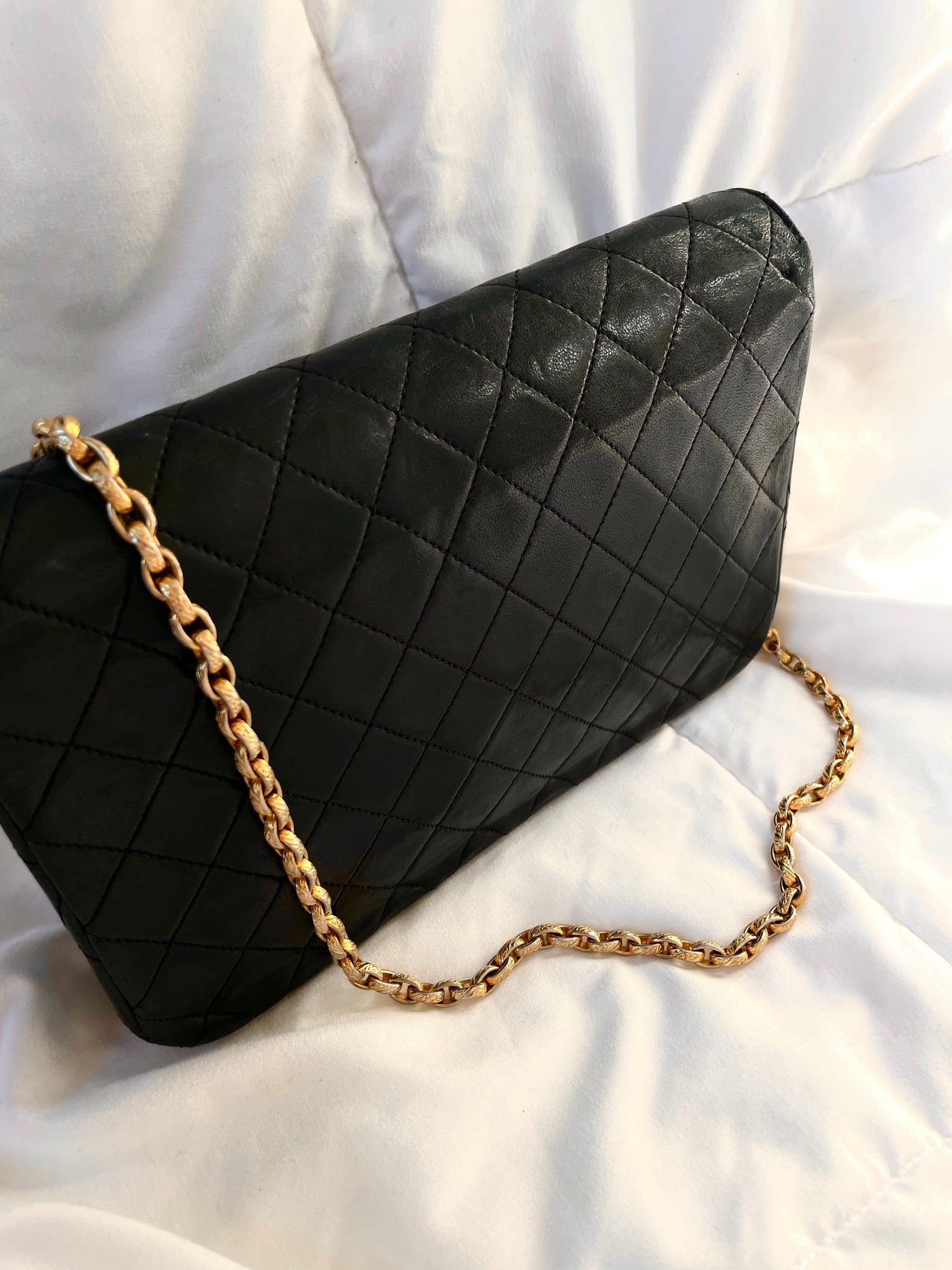 chanel black purse with gold chain used